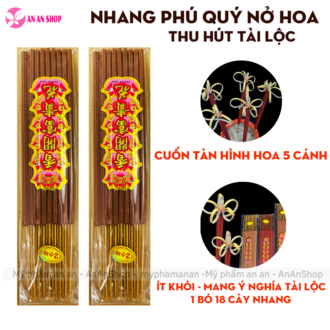 Nhang Phú Quý Nở Hoa , Bó 18 nén nhang phú quý thu hút tài lộc , thịnh vượng , cuộn tàn nở hoa 5 cánh bắt mắt