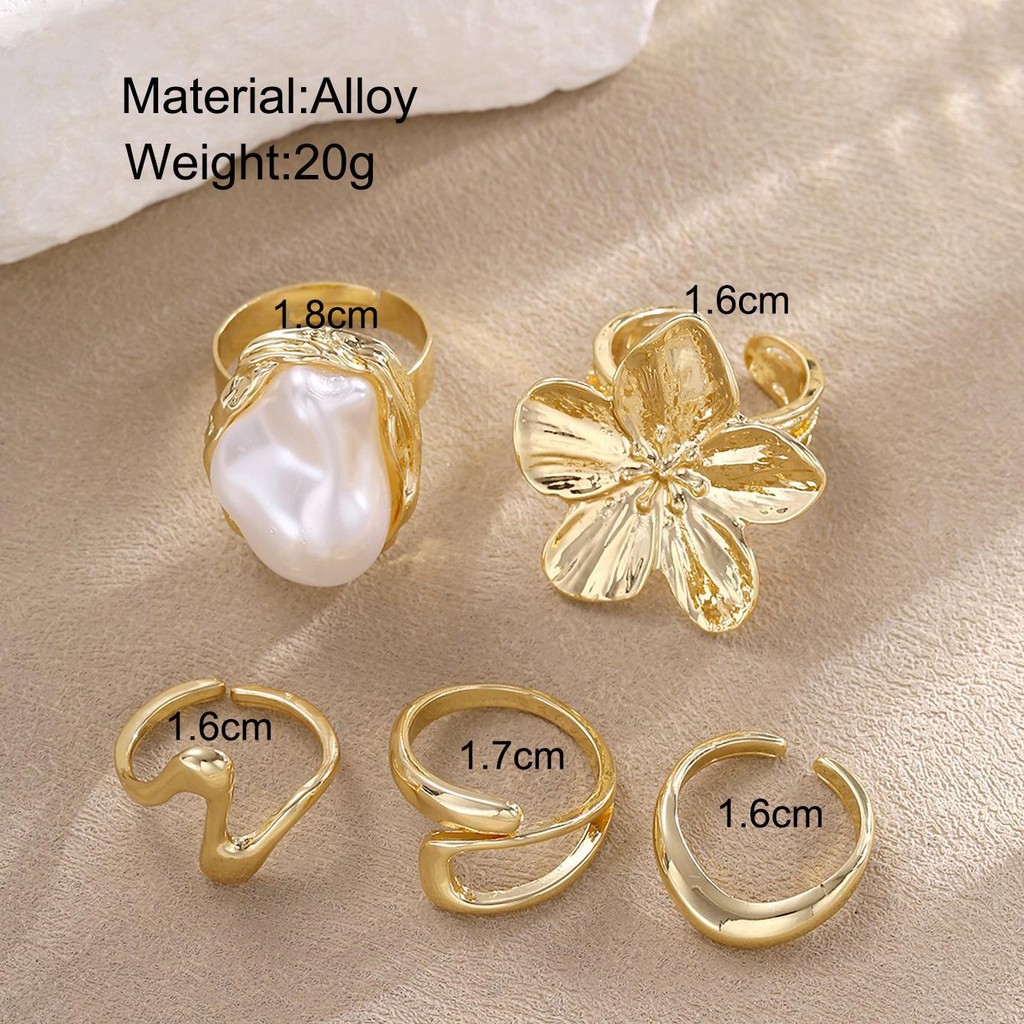 Enacolor%205Pcs/Set%20Women%20Retro%20Flower%20Ring%20Set%20Gold%20Metal%20Pearl%20Joint%20Open%20Rings%20Adjust%20Jewelry%20Accessories%20Gifts%20-%20Image%205