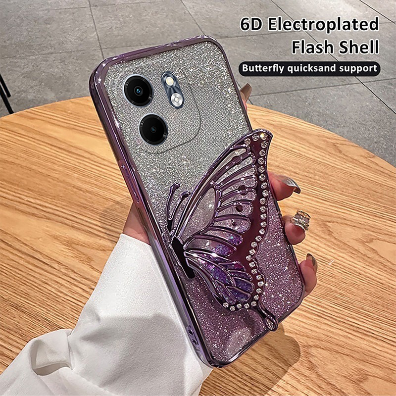 New Phone case infinix Smart 9 Back cover Diamonds butterfly holder shiny hourglass of quicksand transparent soft silicone For infinix Smart9 case.