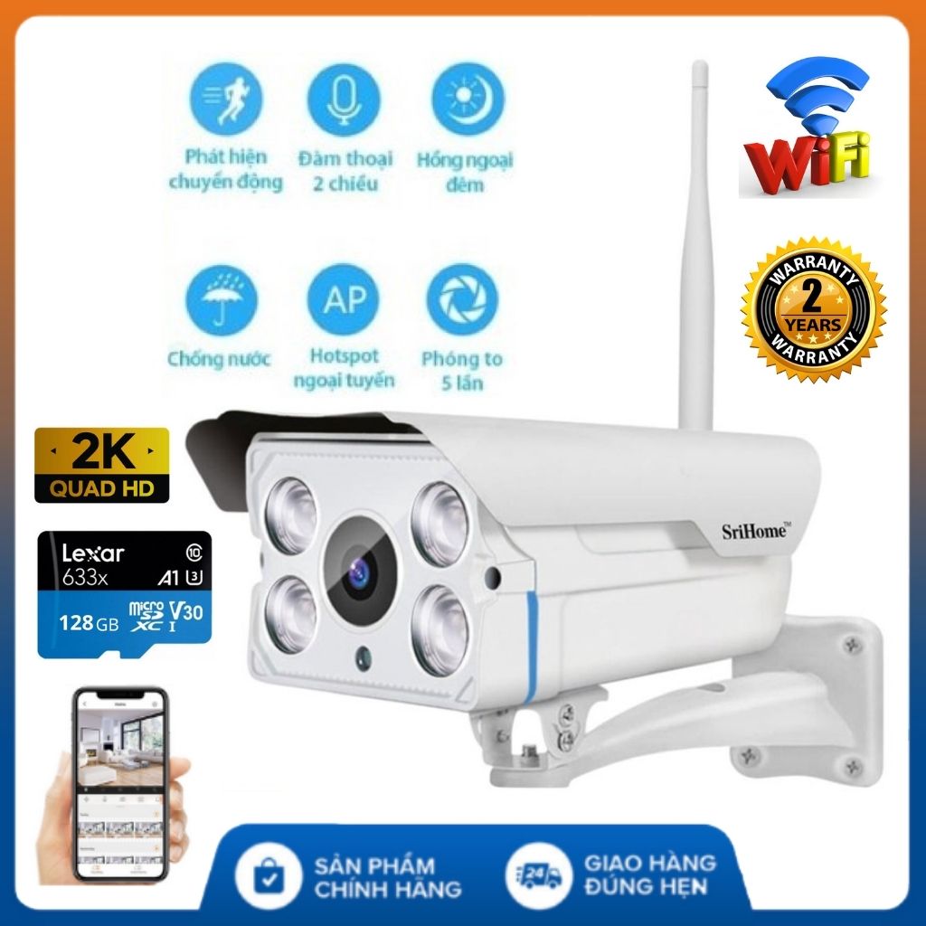 Camera wifi giá rẻ không dây ngoài trời Srihome Sh027 - tùy chọn thẻ 128Gb thumbnail