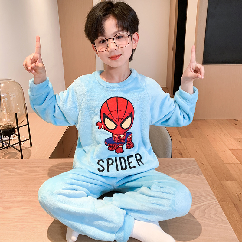 Insular children's pajamas Winter flannel children's thermal pajamas set Cute cartoon girls pajamas Boy's Handsome Dinosaur Long Sleeve Pajamas