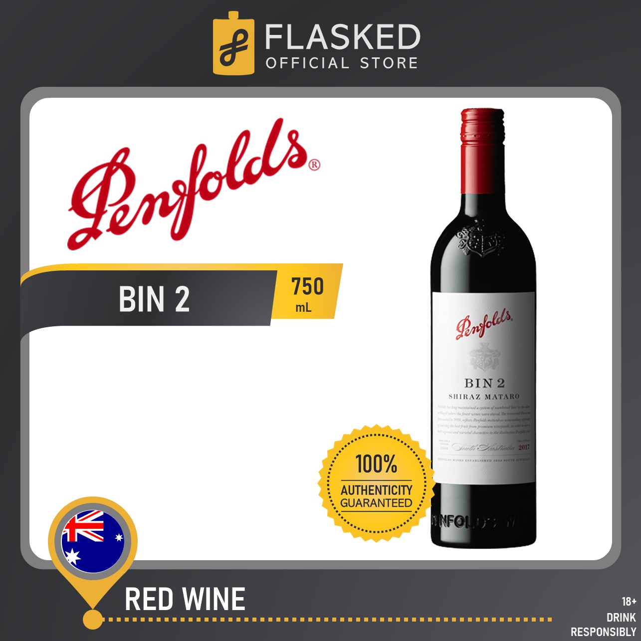Penfolds Bin 2 Shiraz Mataro Red Wine 750mL with FREE Bottle Engraving