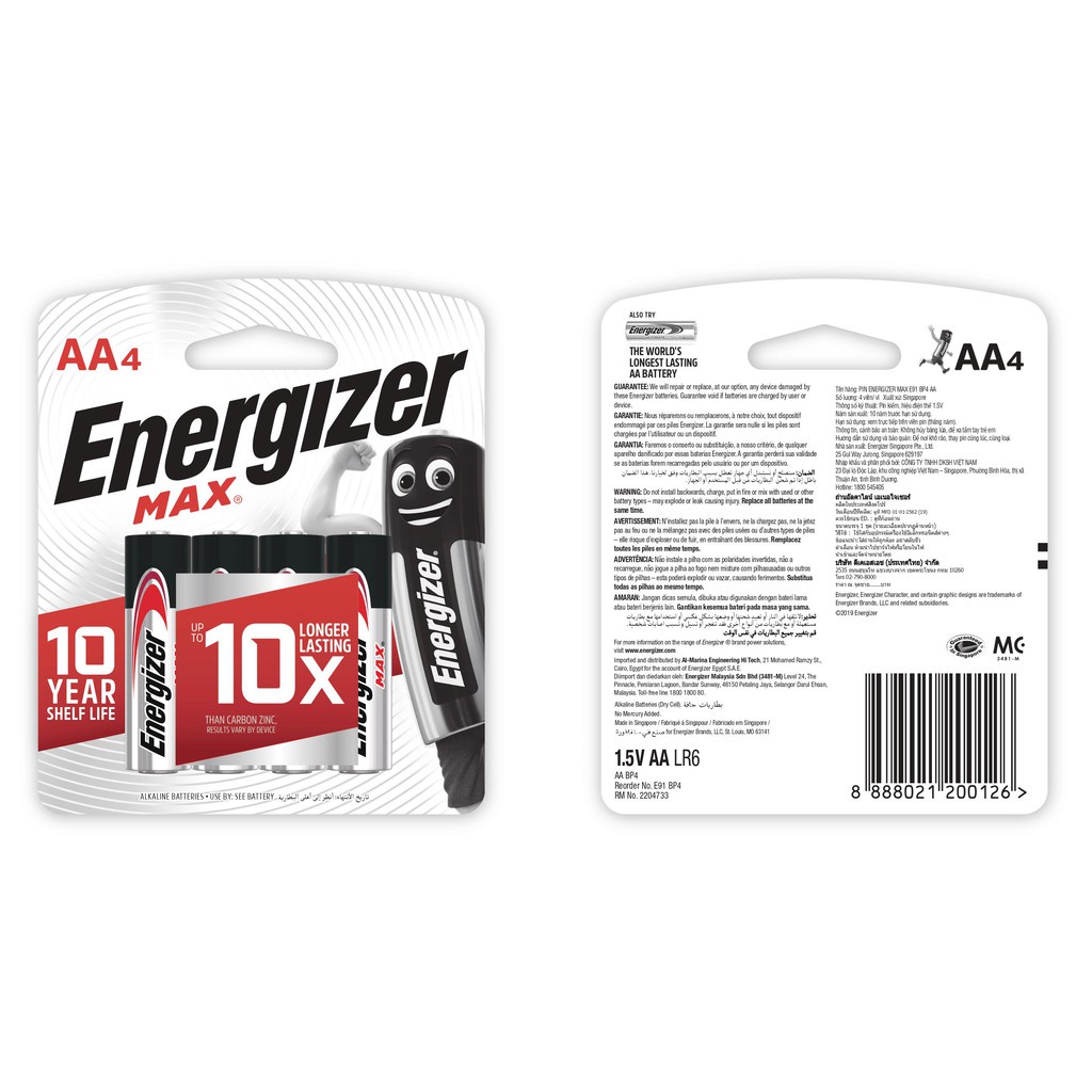 Energizer Max E91 Bp4 Aa Batteries - Pack of 4