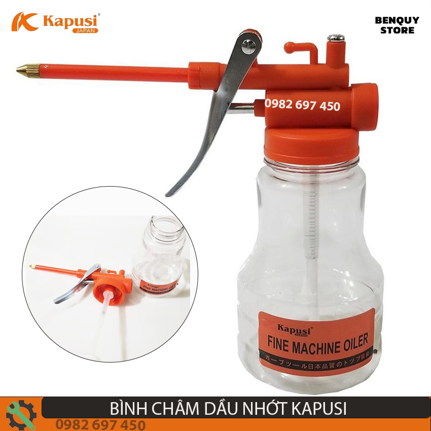 Bình châm dầu nhớt kim loại 250ml kapusi japan - bình châm dầu vỏ nhựa vòi cam sủ dụng cho máy móc ô tô xe máy vv...