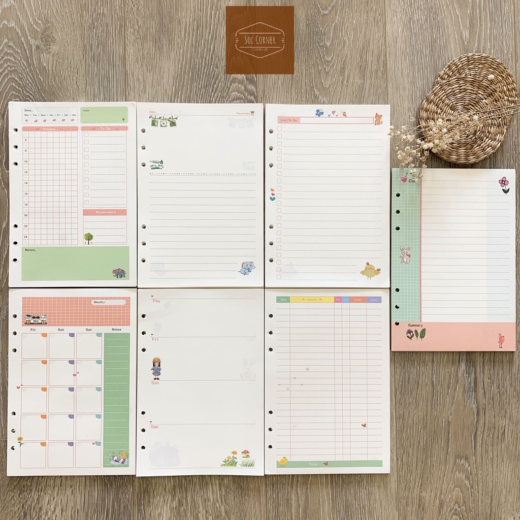 Giấy refill màu cho sổ còng Planner 6 lỗ A5 45 tờ