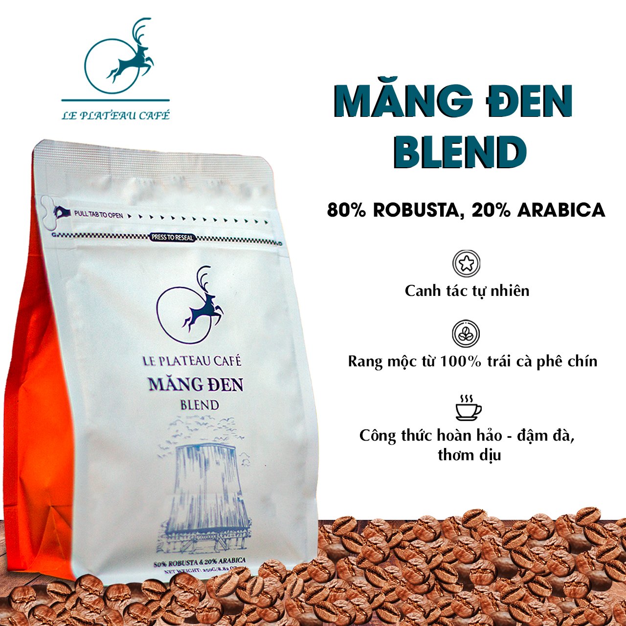 Cà phê Măng Đen Blend 250Gr (Le Plateau Blend 250Gr) - 100% rang xay nguyên chất