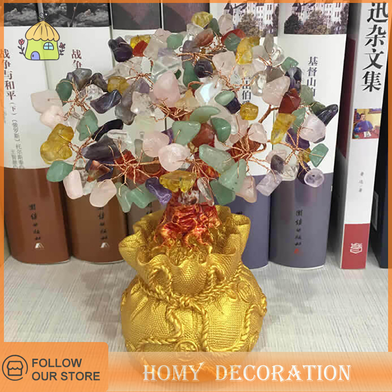 Shao Phong thủy tiền sự giàu có cây vàng Citrine thạch anh tím pha lê Cây may mắn trang trí