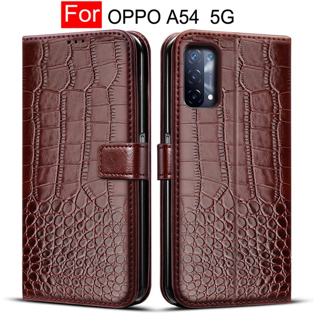 Crocodile Leather Case For OPPO A54 5G Flip Cover