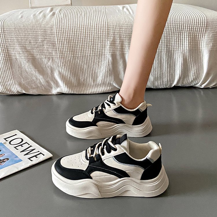 Vshoes giày chunky sneaker đế dày giày thể thao giày chunky casual thoáng khí dây giày hai màu cho nữ