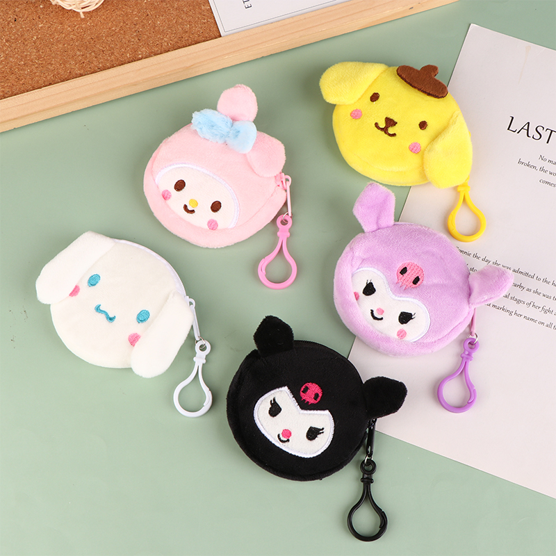 Cute Plush Money Change Pouch Cartoon Cinnamoroll Kuromi Coin Purse Small Wallet Key Bags For Girls Kids Gift. 