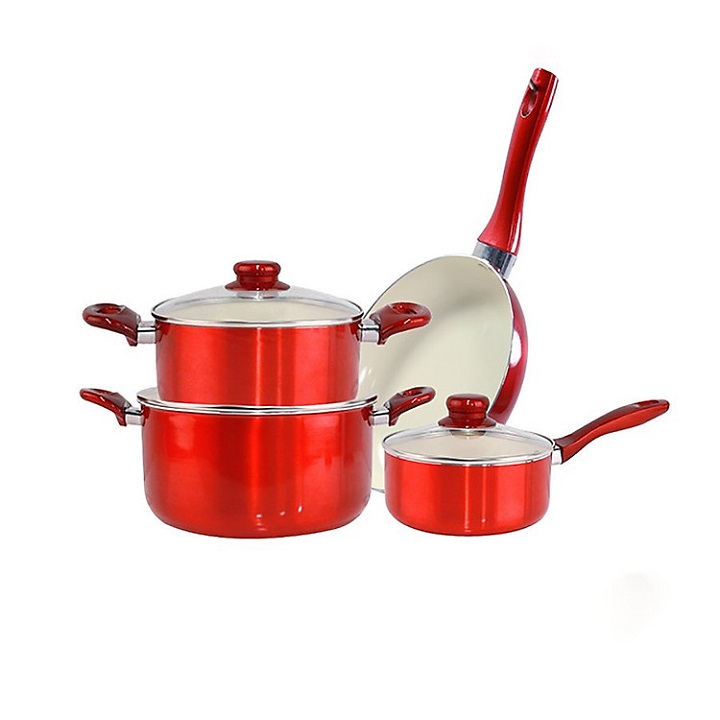 [HCM]BỘ 4 NỒI CHẢO CERAMIC ĐÁY TỪ - Đồ Dùng Nhà Bếp