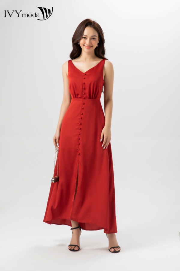 [TỪ 15-19.1|VOUCHER 150K] Đầm lụa cổ tim IVY moda MS 41M6679