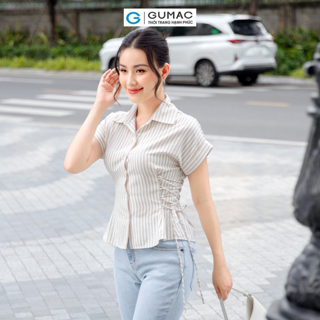 Áo kiểu nữ GUMAC AD09001 dáng peplum phối thắt dây eo
