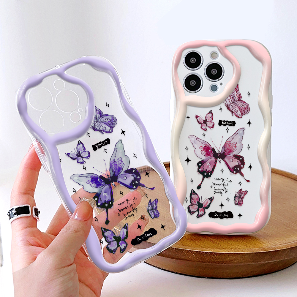 YYDS for Realme C61 C63 Back Cover Cartoon Butterfly Case Soft Texture Wavy Edge Silicone Mobile Cover.
