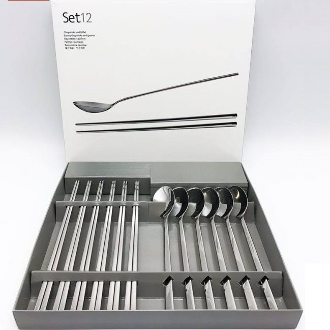 Bộ 6 thìa+ 6 đôi đũa inox 304 hàng xuất khẩu cao cấp