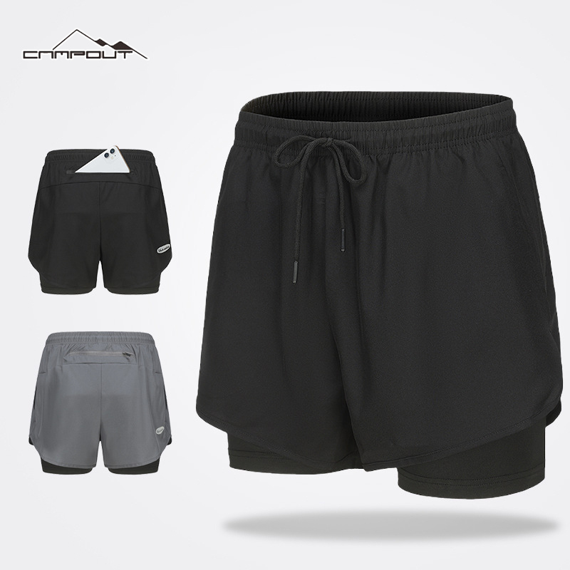 【CAMPOUT】Athletic shorts, men's running three-point pants, quick-drying lined training gym pants