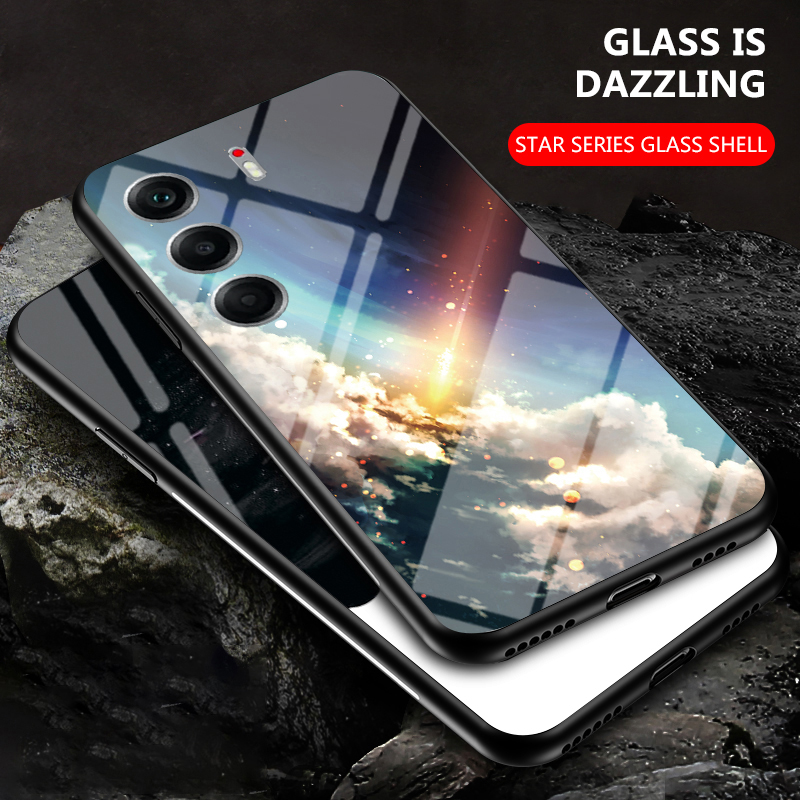 For Tecno Camon 40 40 Pro Phone Case Tempered Glass Protector Rainbow Gradient Fantasy Starry Glass Colorful Cover for Tecno Camon 40 Premier Cover Casing HP
