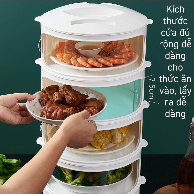 Lồng bàn đậy thức ăn 5 tầng giữ nhiệt đa năng, hộp đựng đồ ăn bảo quản thức ăn chống...