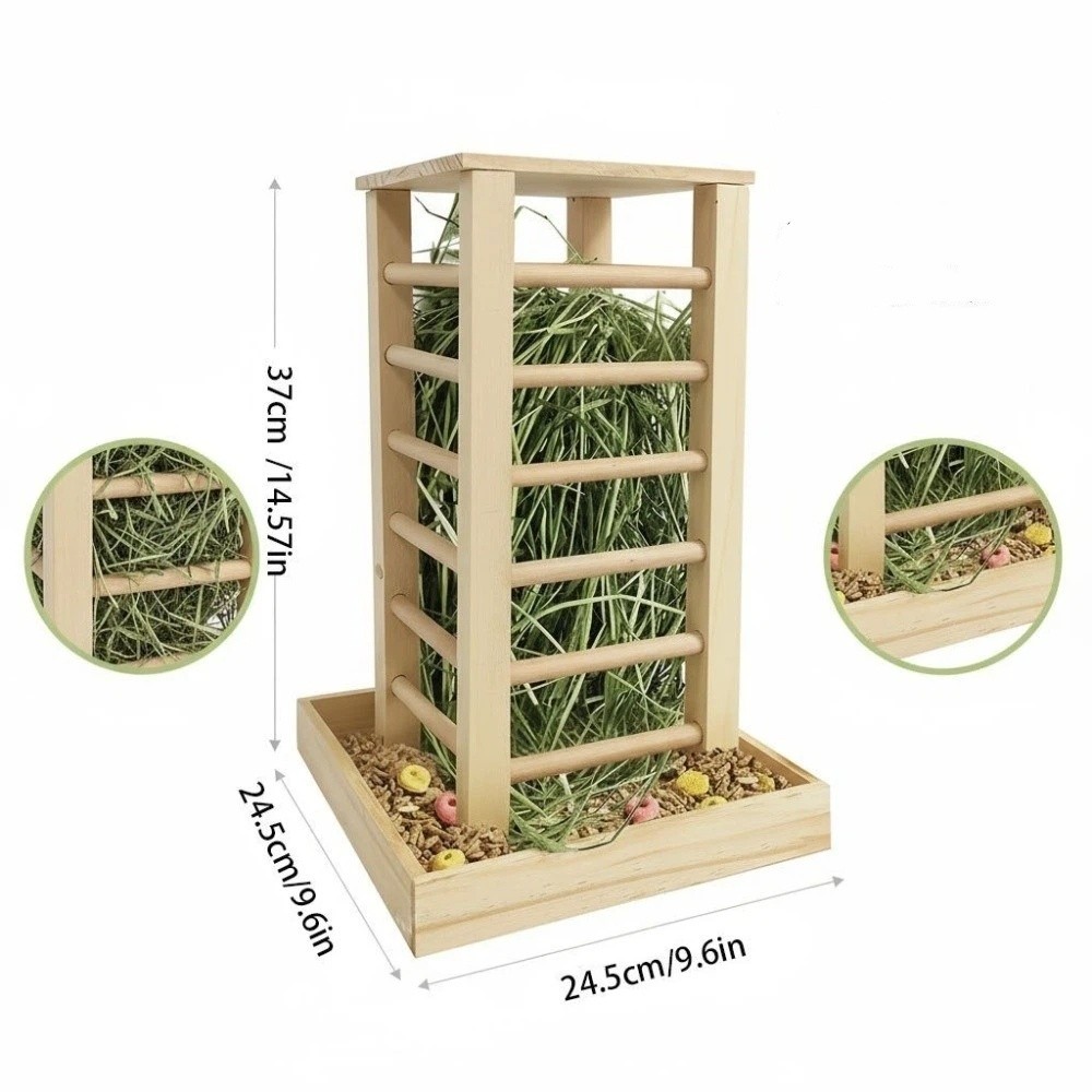 Fodder Rack Animals Pet Grass Rack Wooden Rabbit Hay Manger Detachable Self-Feeding Hay ...