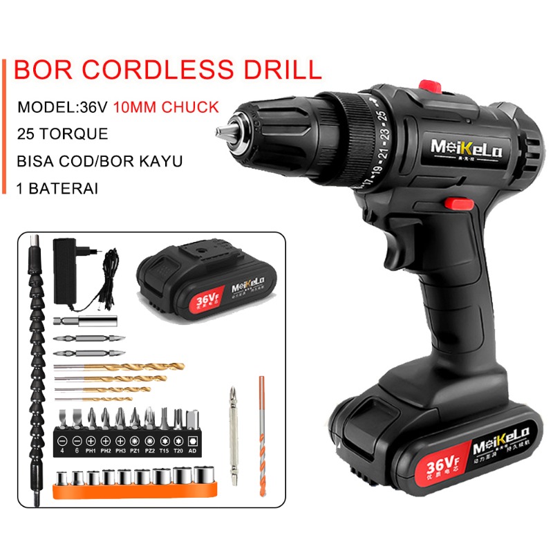 36V Mesin Bor Impact Drill / Bor baterai / Bor Tanpa Kabel / Bor