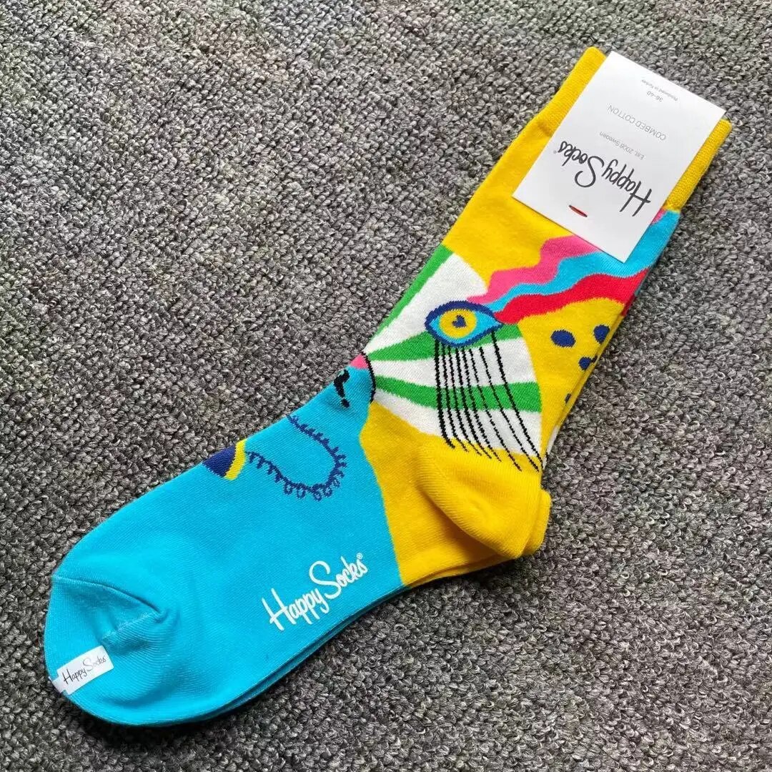Happy Socks Print Multicoloured Socks Women Men Sports Socks Funky Fashion Dress Socks Casual Cotton