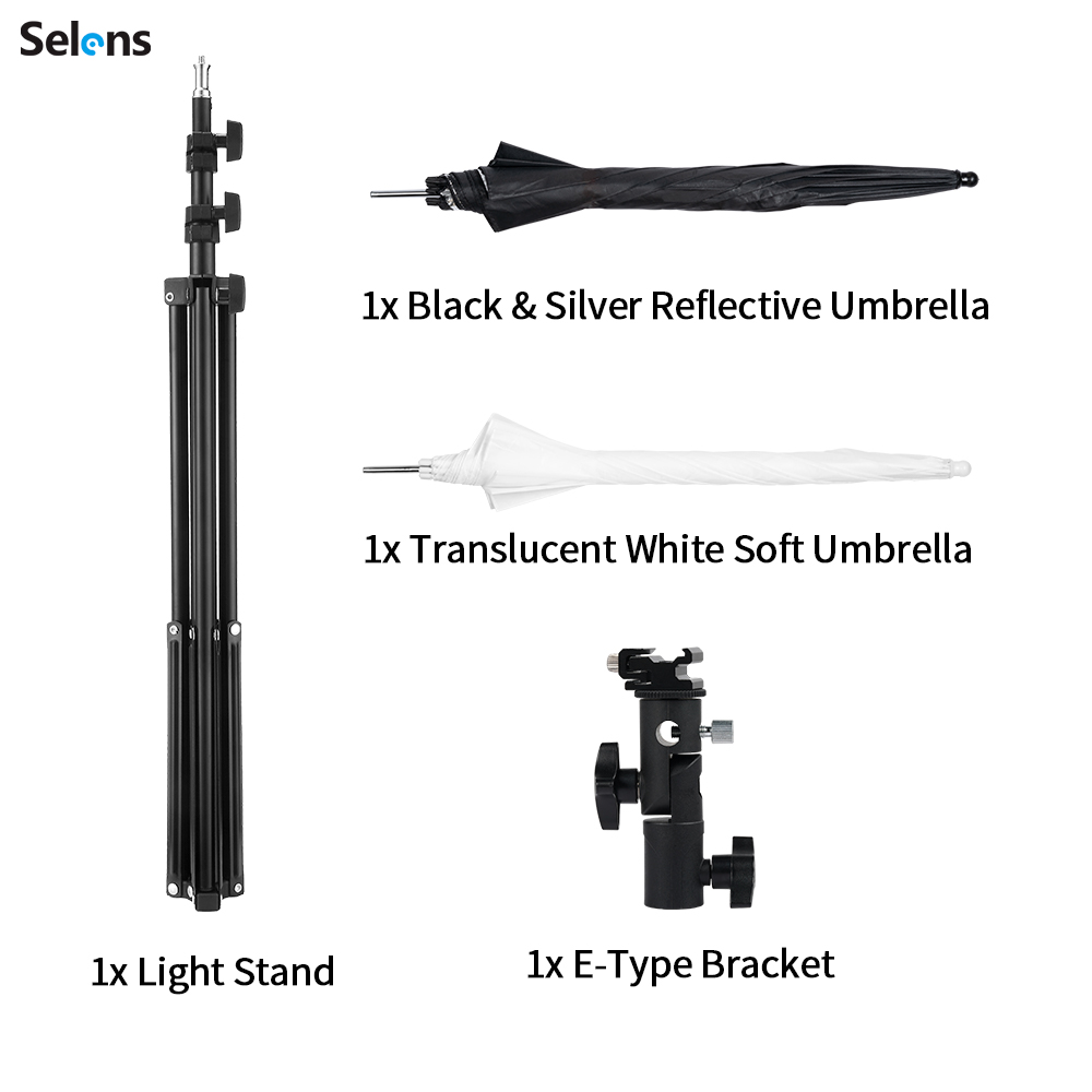 Selens 80in Photography Reflective Umbrella Light Stand Flash Bracket Mount Kit