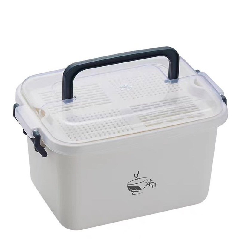 KS Tea Set Tea Storage Box Drainage Dustproof Storage Box Portable Outdoor Multi-Function Storage Box (Tea Set Not Included)