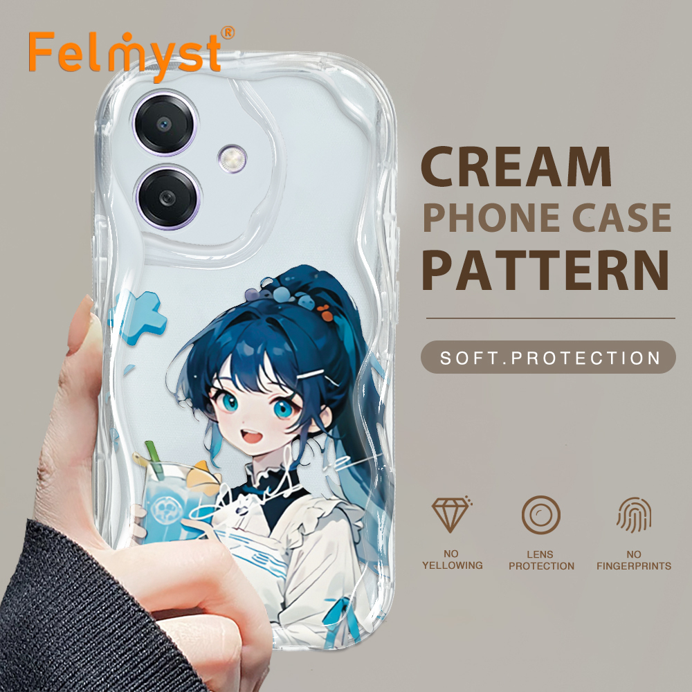 FELMYST for OPPO A3x Back Cover for Girls Cream Texture Wavy Edge Soft Silicone Phone Case