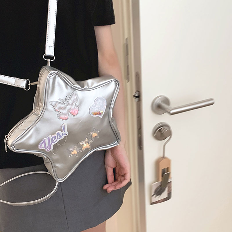Deere Jack Laser silver star pack New cool backpack Sparkling five-pointed star pack Dopamine cross-body bag