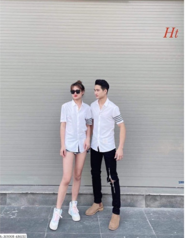 Áo sơ mi sọc xám cộc tay HT12