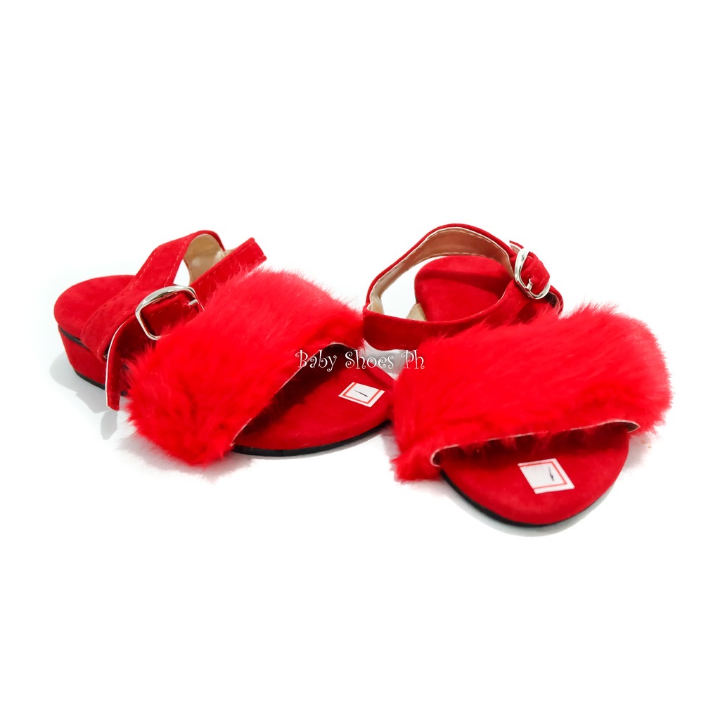 fur block heel sandals