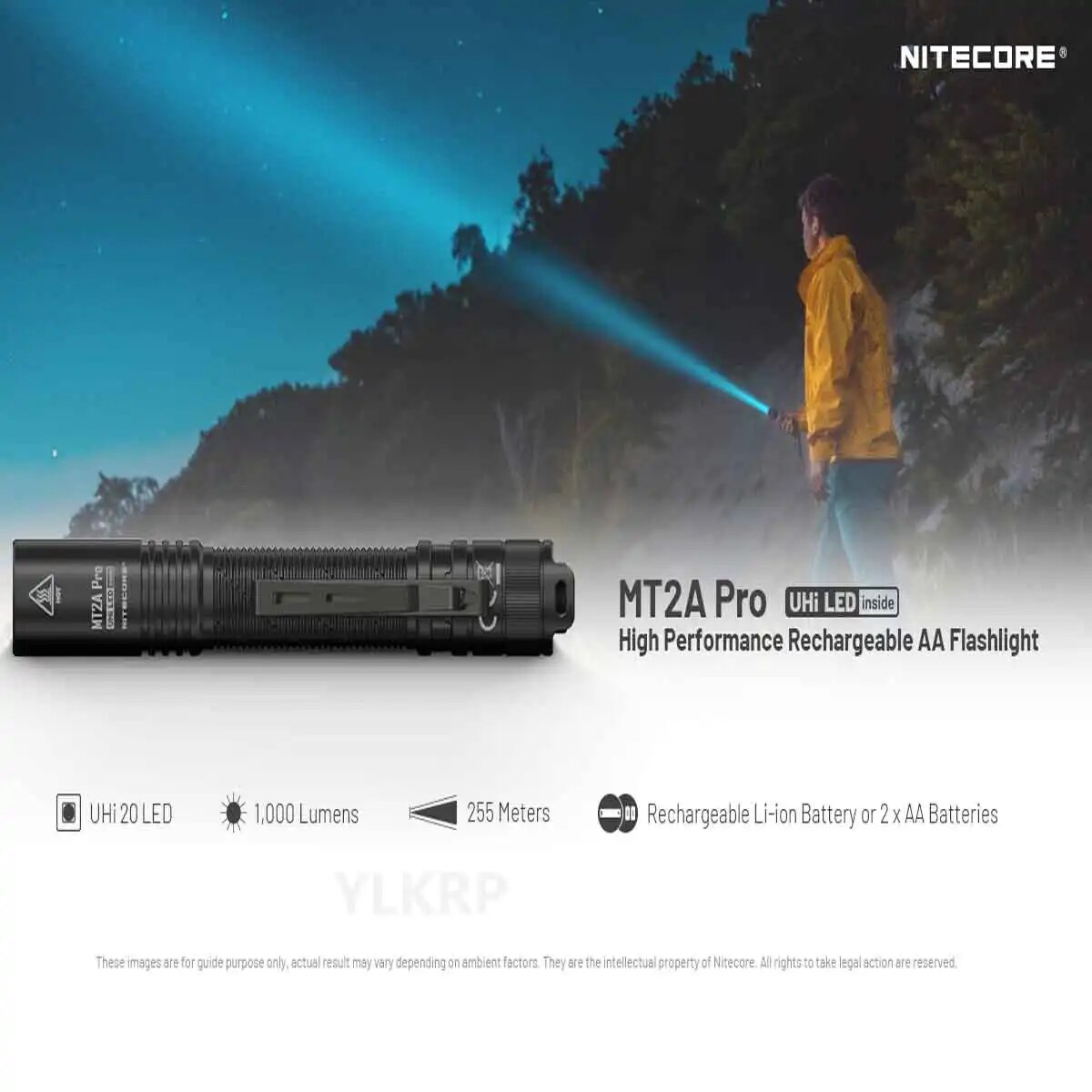 NITECORE MT2A Pro 1000 lumen flashlight, supporting USB-C direct charging, suitable for outdoor camping
