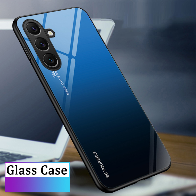 Phone case Samsung Galaxy A16 Gradient Mirror Tempered Glass Protector Hard Back Cover Samsung A16 Case. 