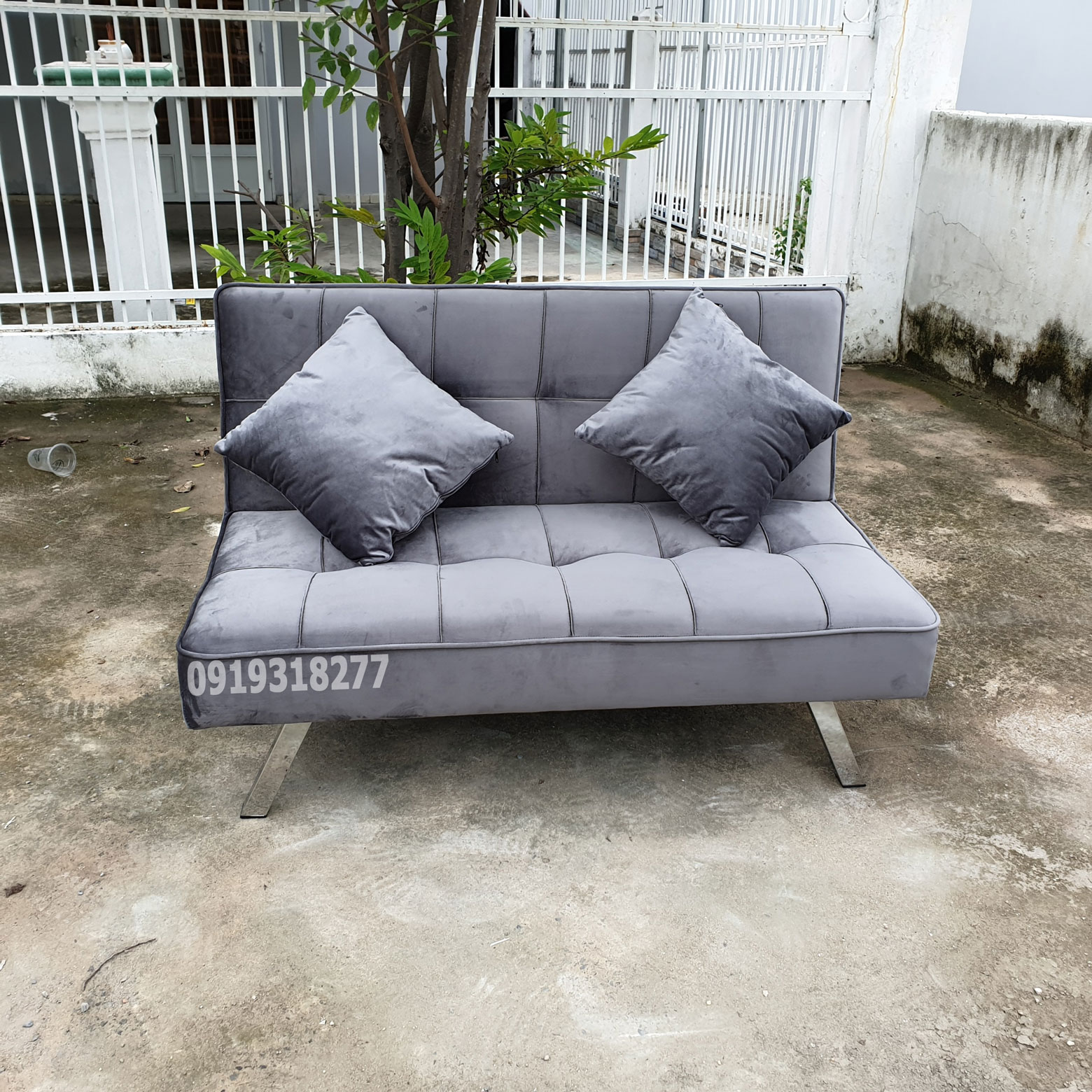 Ghế sofa giường 1m2 nhung xám - sofa thông minh mini bật thành giường ngủ