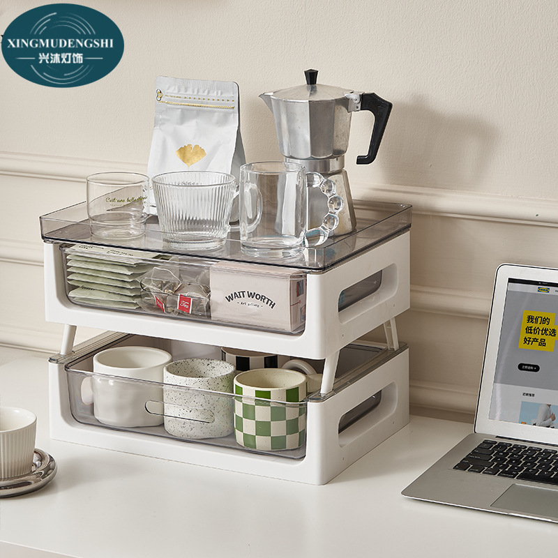 Stackable double-walled water cup storage rack, tabletop tea bag shelf, drawer capsule coffee storage shelf Save space plastic