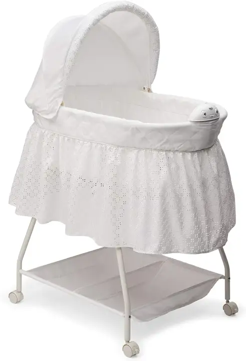 Delta Children Deluxe Sweet Beginnings Bedside Newborn Baby Infant Child Children Kids Bassinet Portable Crib Cot Bed with Lights and Sounds, Turtle Dove