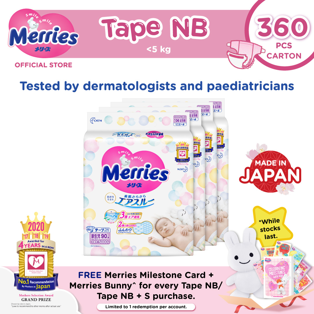 Merries Tape Diapers Carton NB90s x 4 packs