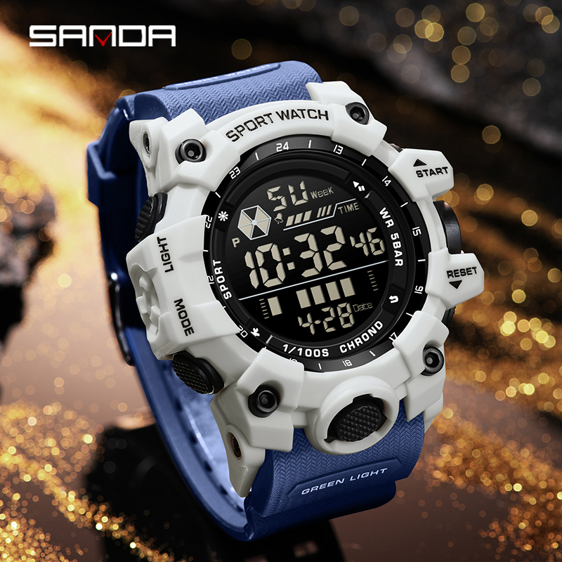 SANDA New Full Screen Electronic Watch Trend Multifunctional Waterproof Night Light Men's Watch SD6229-1. 
