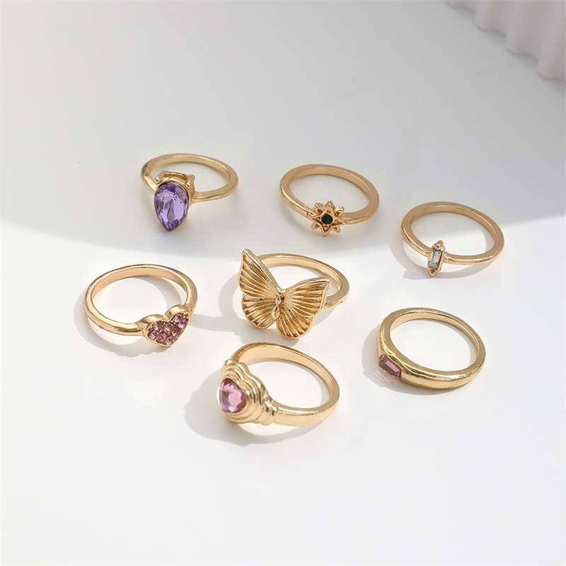 Sweet Butterfly Love Rhinestone Ring Set Rings Fashion Fancy Coloured ...
