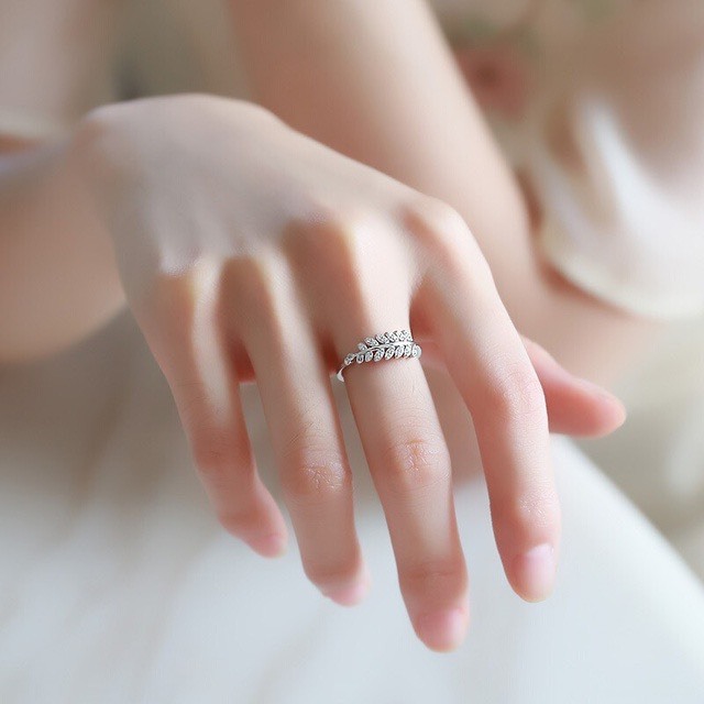 Nhẫn bạc nữ LAMY Olive Leaf Stone-Encrusted Ring Silver 8201SV - Nhẫn bạc ta cao cấp