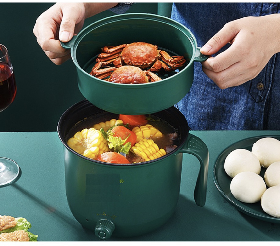 Pot Electric Mini 2 tiered multi-purpose gift with steaming tray (fried, fried, cooking, cook rice, cooking hot pot mini) for 1-2 people