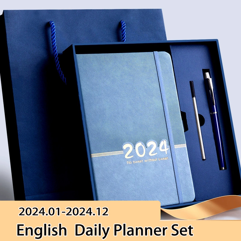 2024 A5 English Agenda Planner Organizer Diary Plan Business Office Notebook Schedule Notepad Simple Journal Sketchbook Plan Student Stationery Supplies