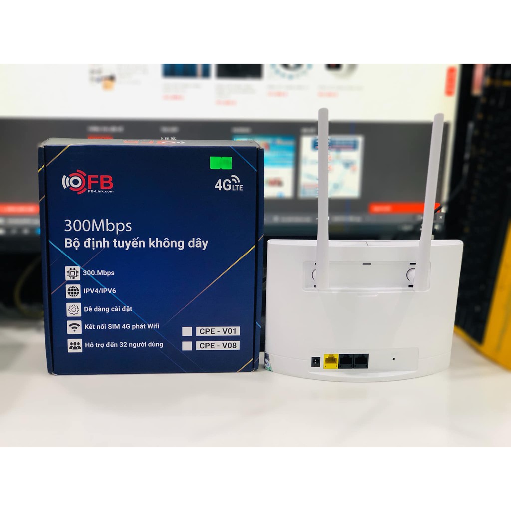 Router Wifi 4G LTE FB-Link CPE-V01 (2 anten, chuyên dùng xe khách, 32 user, 2LAN)