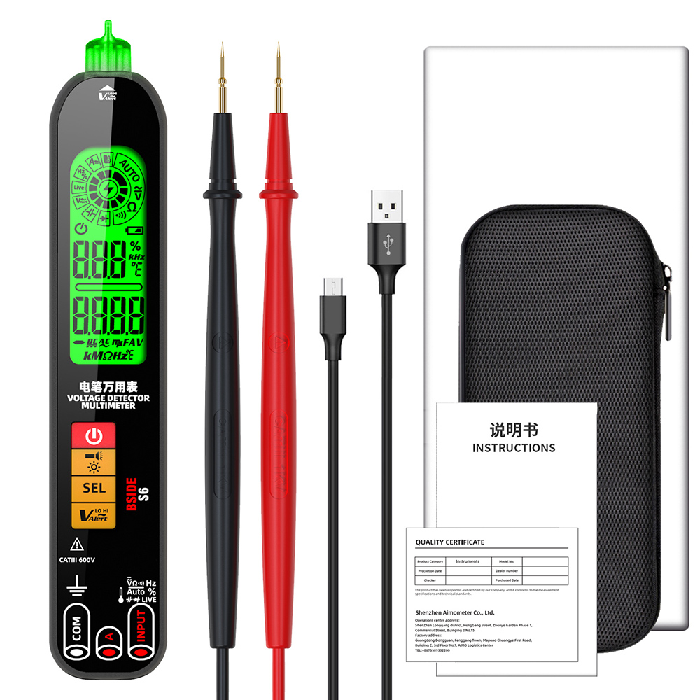 Voktta bside s6x smart multimeter usb charge voltage tester pen breakpoint electronic tester ac dc non-contact live auto hz resistance
