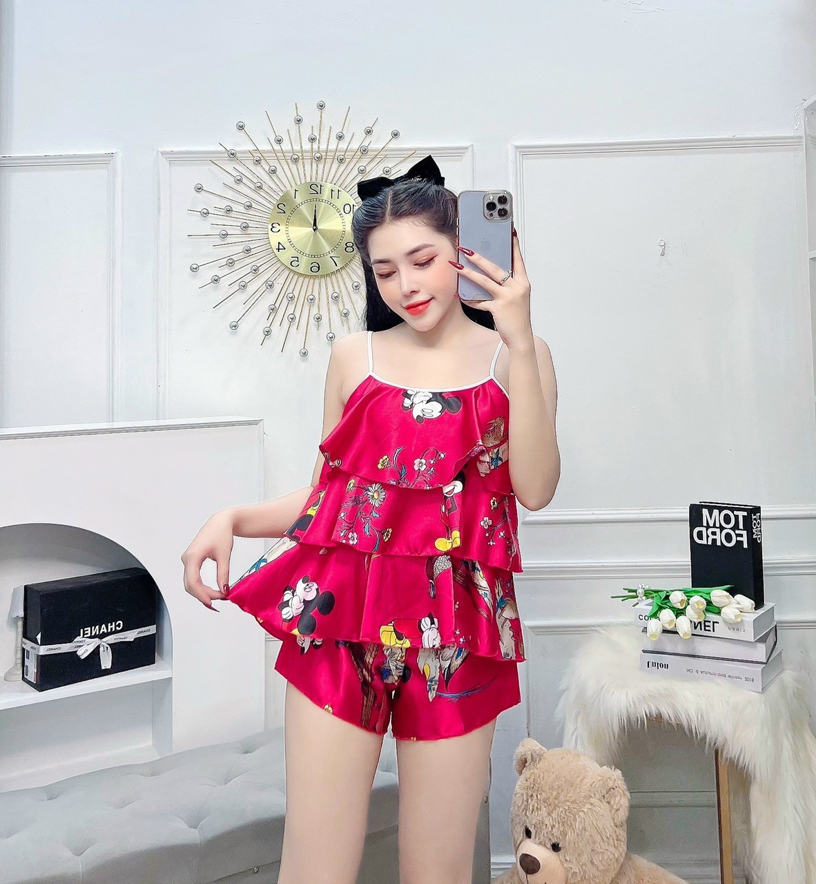 [HCM] Bộ đồ ngắn 3 tầng phi lụa mềm mại freesize dưới 57kg