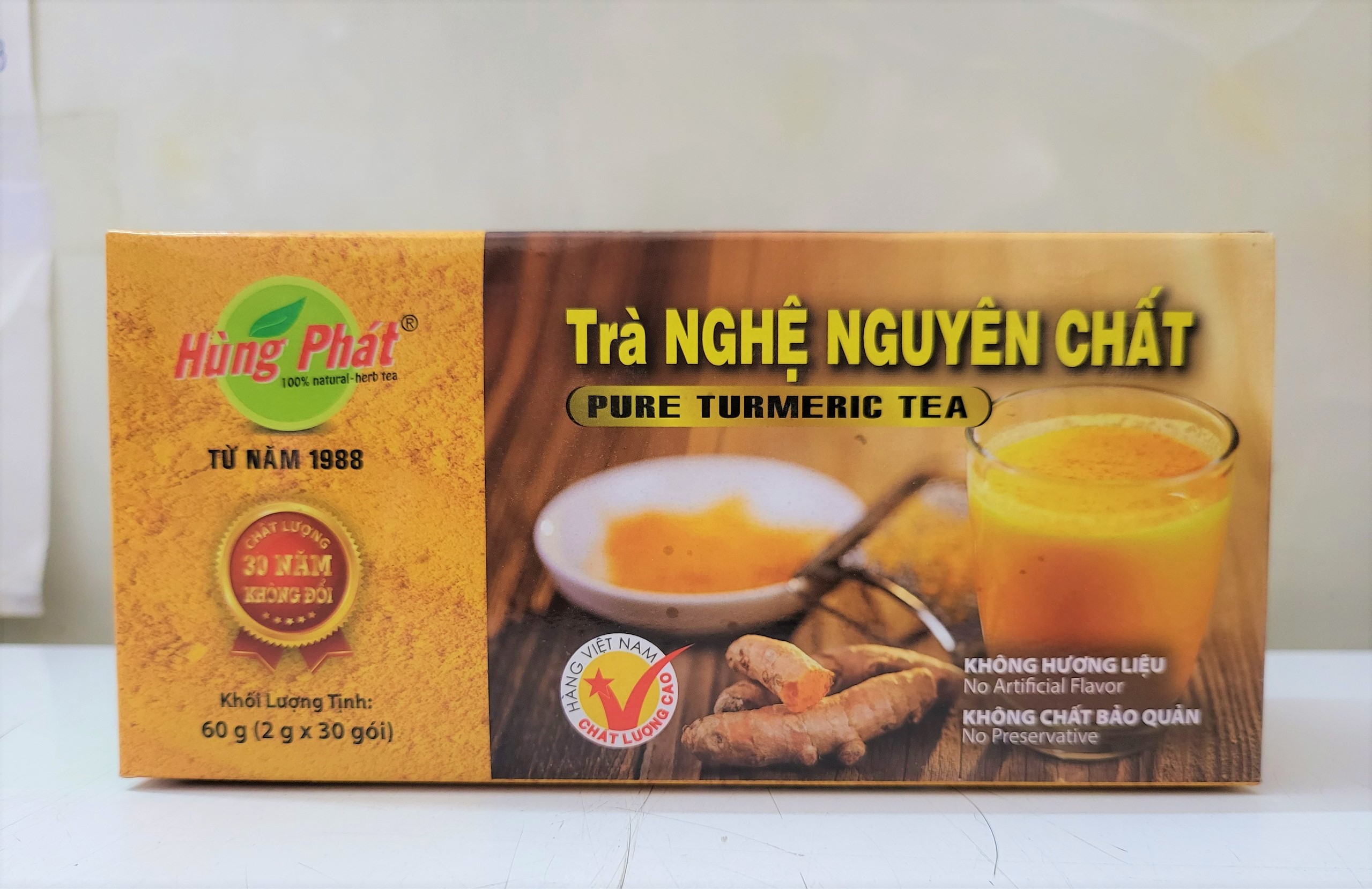 [Hộp 60g (30 túi lọc)] TRÀ NGHỆ NGUYÊN CHẤT [VN] HÙNG PHÁT Pure Tumeric Tea
