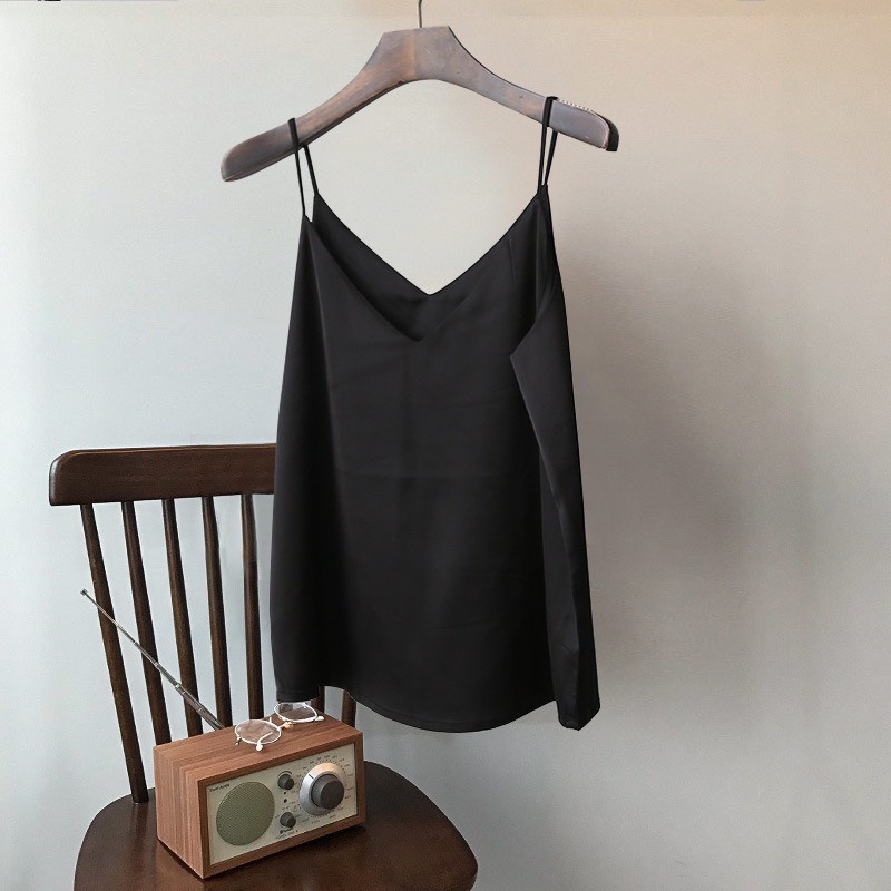 Áo lụa hai dây mặc trong vest blazer sang chảnh, áo 2 dây lụa nữ cổ tim đẹp nữ tính
