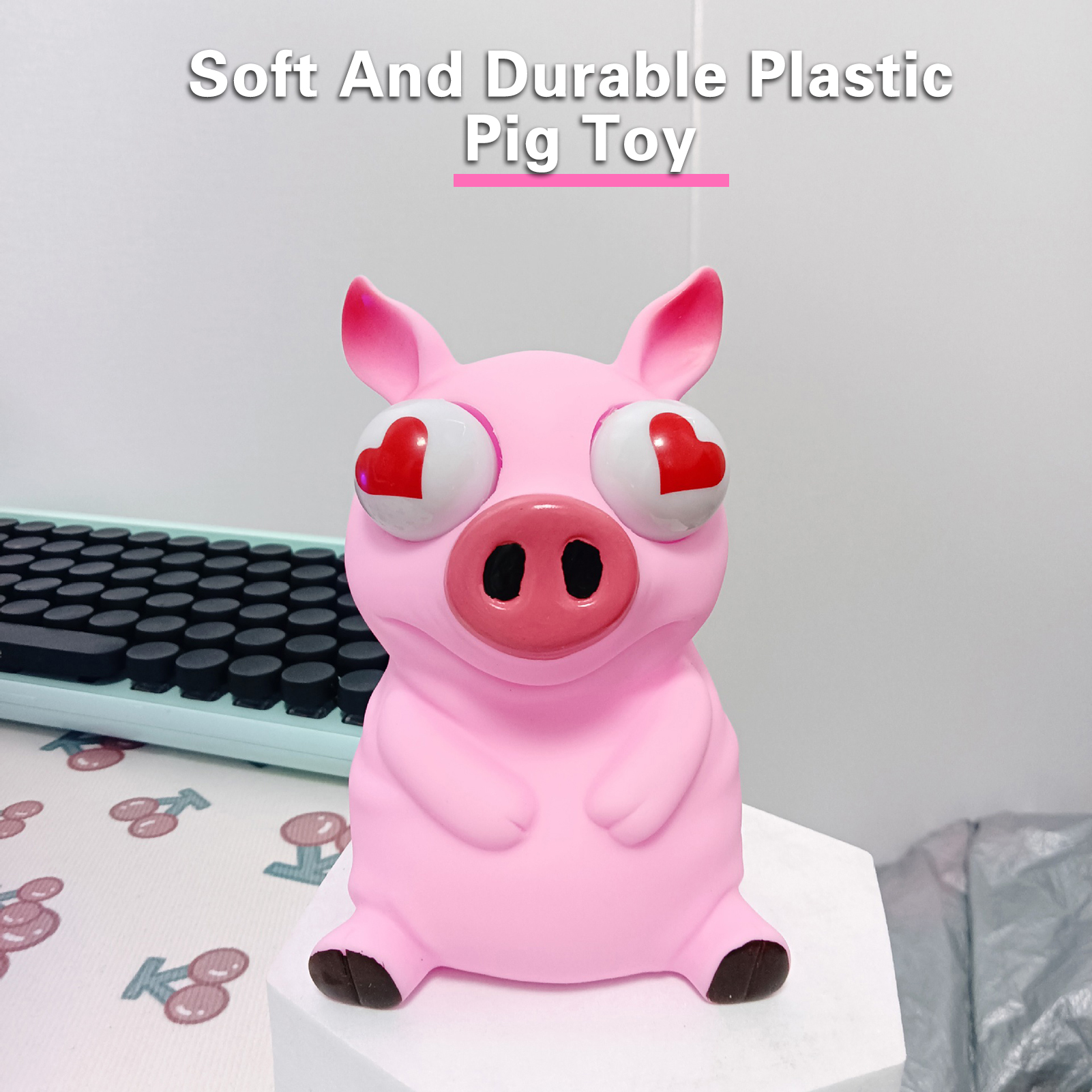 microgood Pink Pig Toy Fun Decompression Plastic Attract Attention Comfortable Hands Feeling Pink Pig for Kids