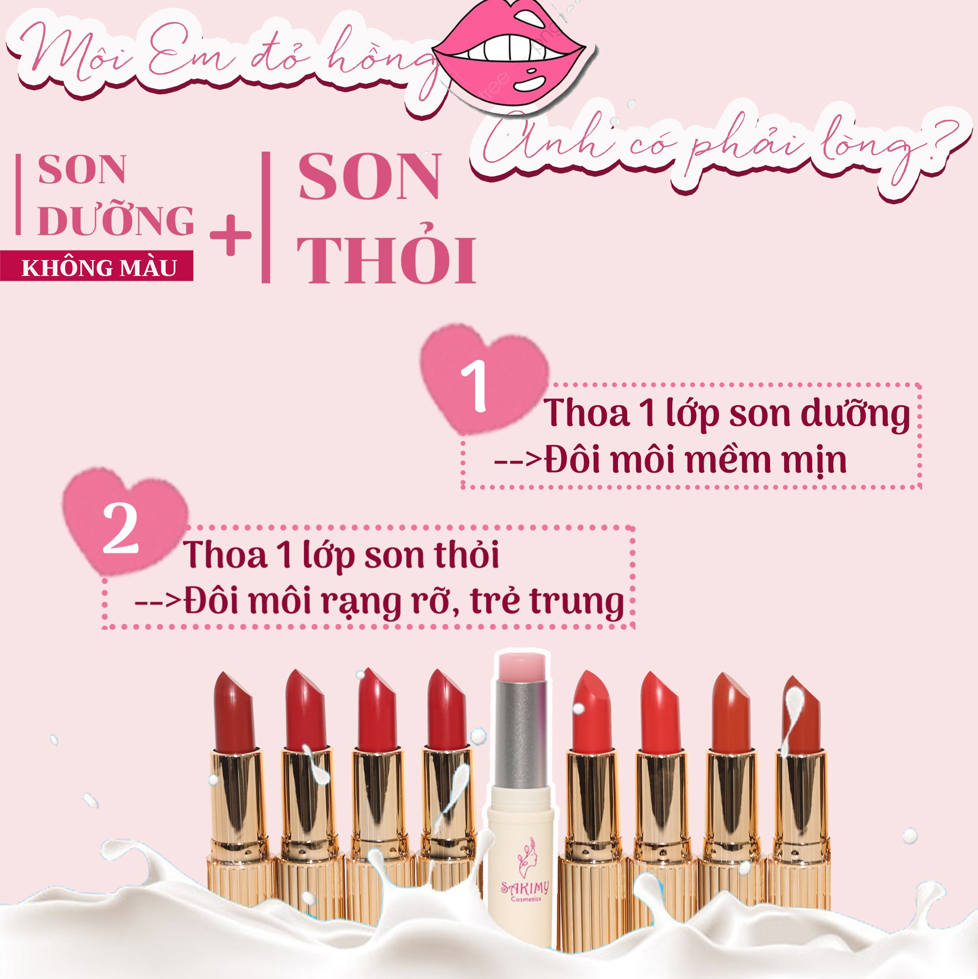Sét Son Thỏi Siêu Lỳ + Son dưỡng mềm mịn môi Sakimy (hàng chính hãng)