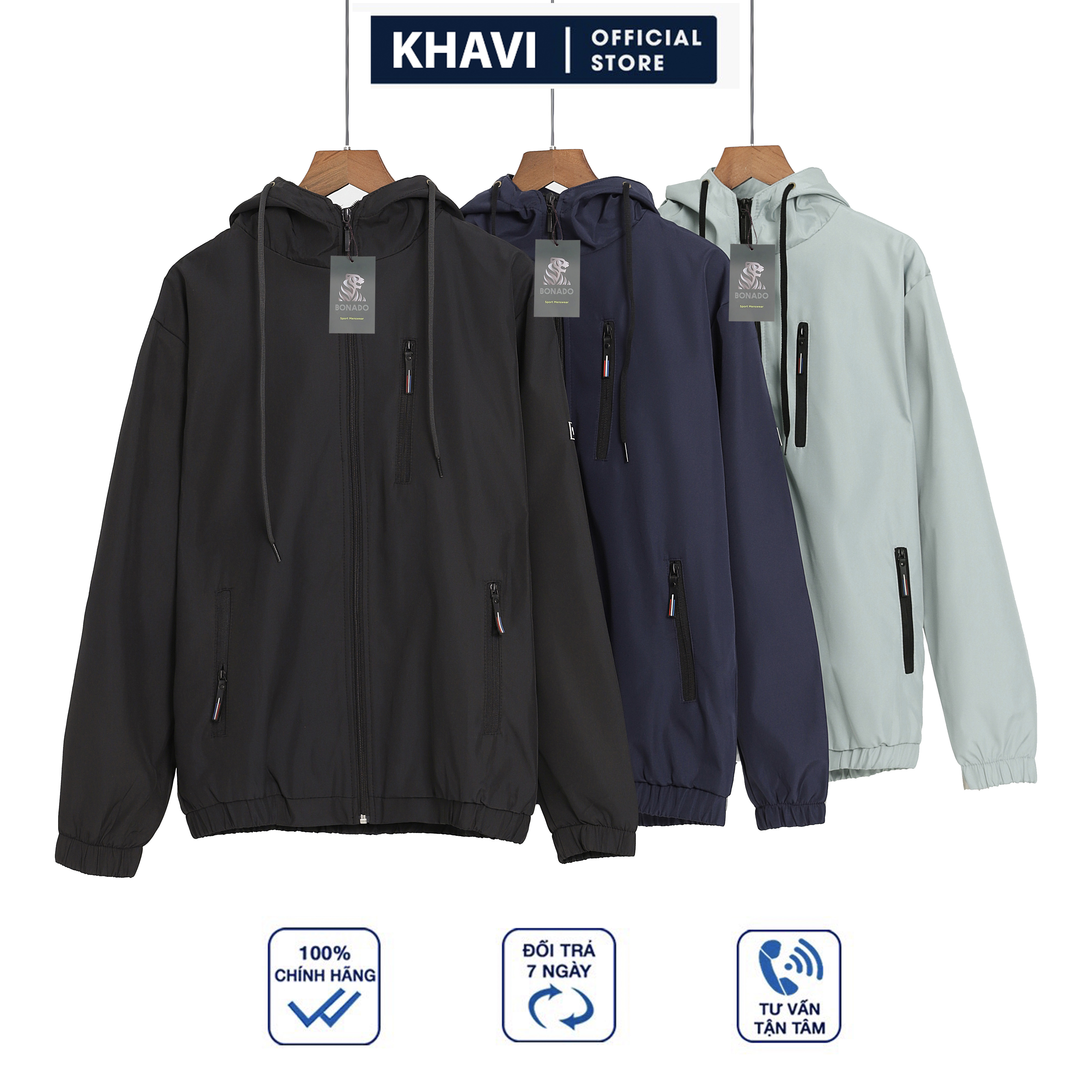 Áo Khoác dù nam có nón hàn quốc Khavi BN69 (ĐEN)